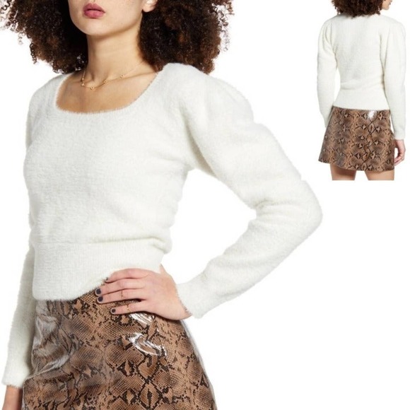 Astr Sweaters - ASTR The Label NWT Womens M White Fuzzy Crop Square Neck Sweater